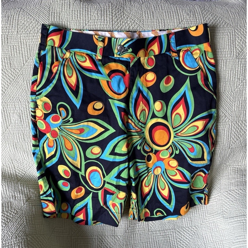 Loudmouth Golf Shorts Mens 32 Psychedelic Floral 11" Chino Stretch Neon Black
